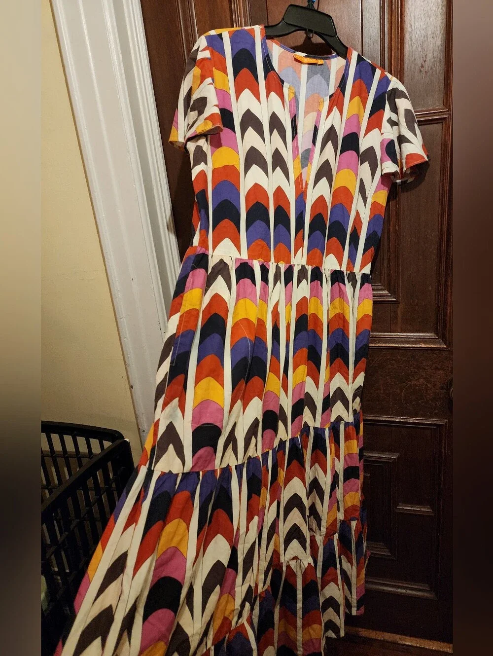 NWOT-OLIPHANT Geometric Multicolor Tiered Maxi Dress Size L-BohoChic